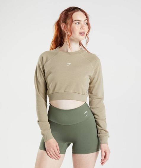 Women's Gymshark Training Cropped Sweatshirts Beige | NZ 6HTFBV